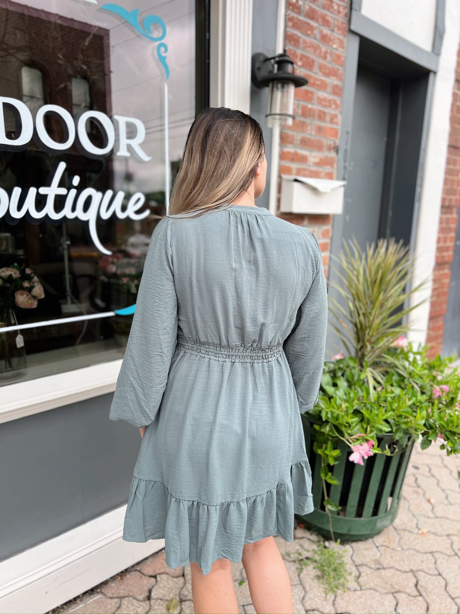 Long Sleeve Tiered Elastic Waist Dress
