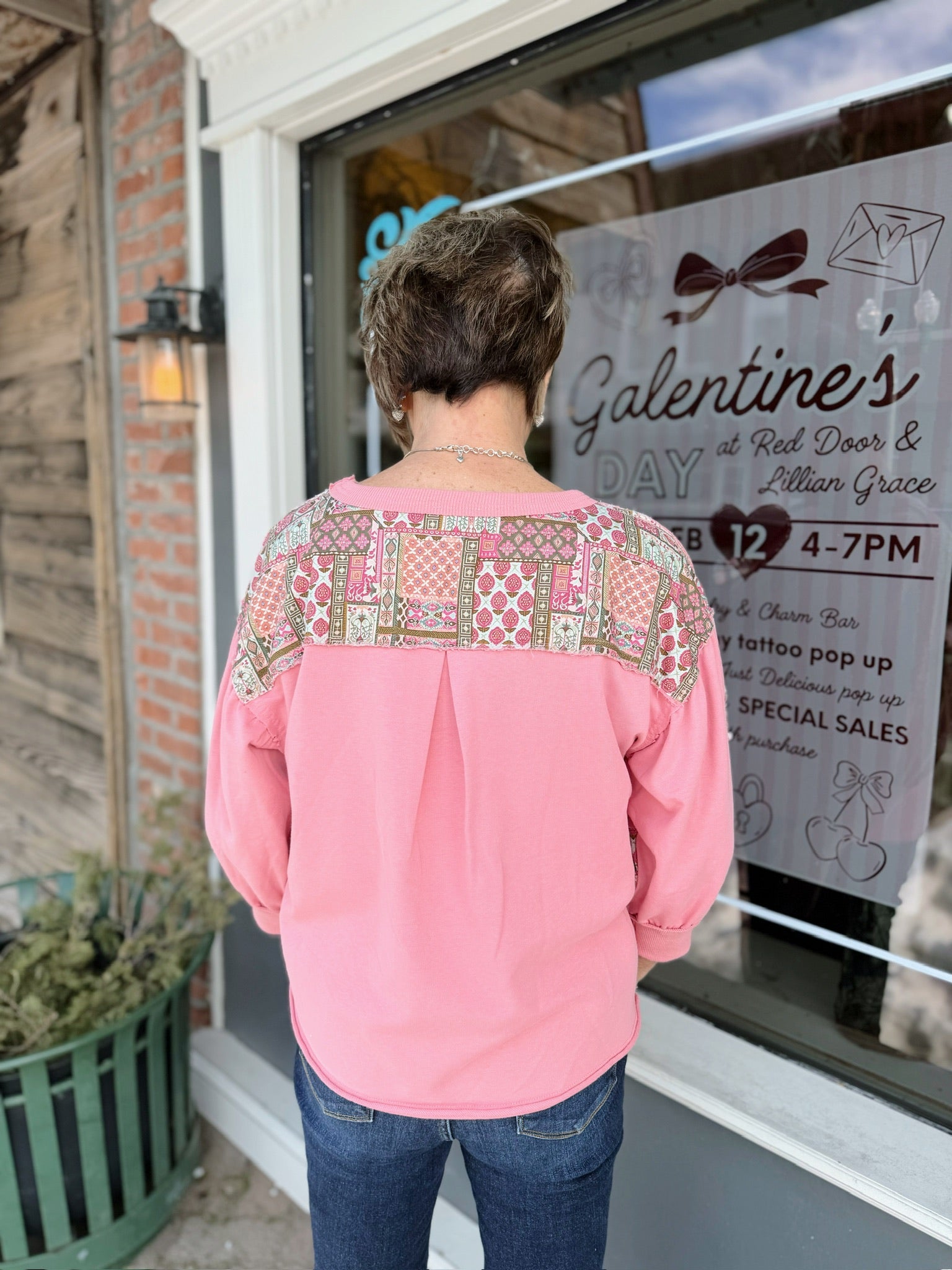 Drop Shoulder Patchwork Star in Mauve