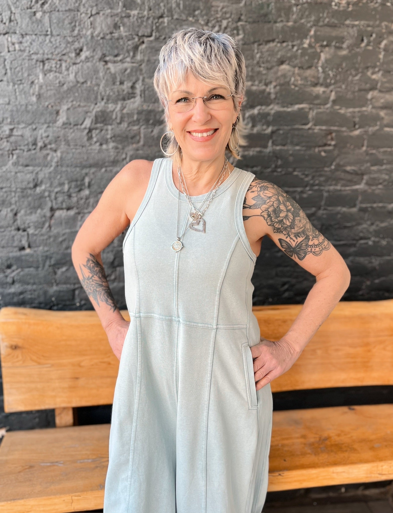 Blue Mineral Wash Cinched Leg Jumpsuit