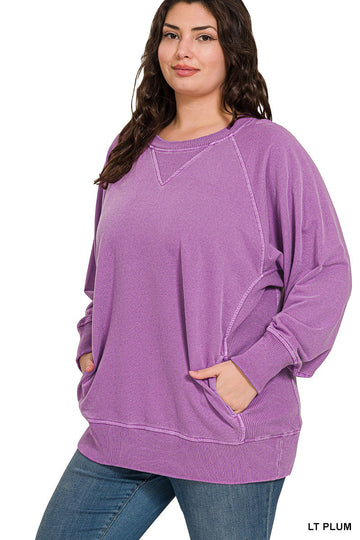 Curvy Ribbed Detail Pullover Crewneck
