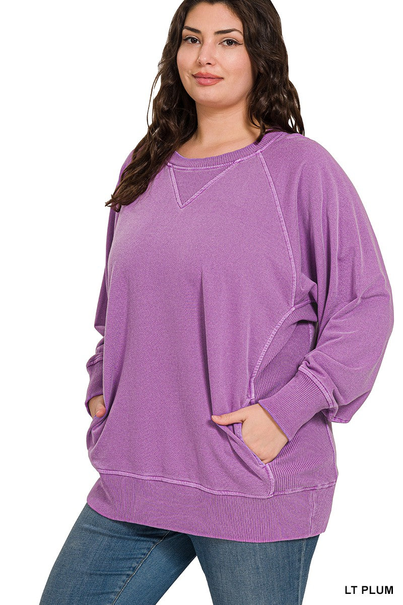 Curvy Ribbed Detail Pullover Crewneck
