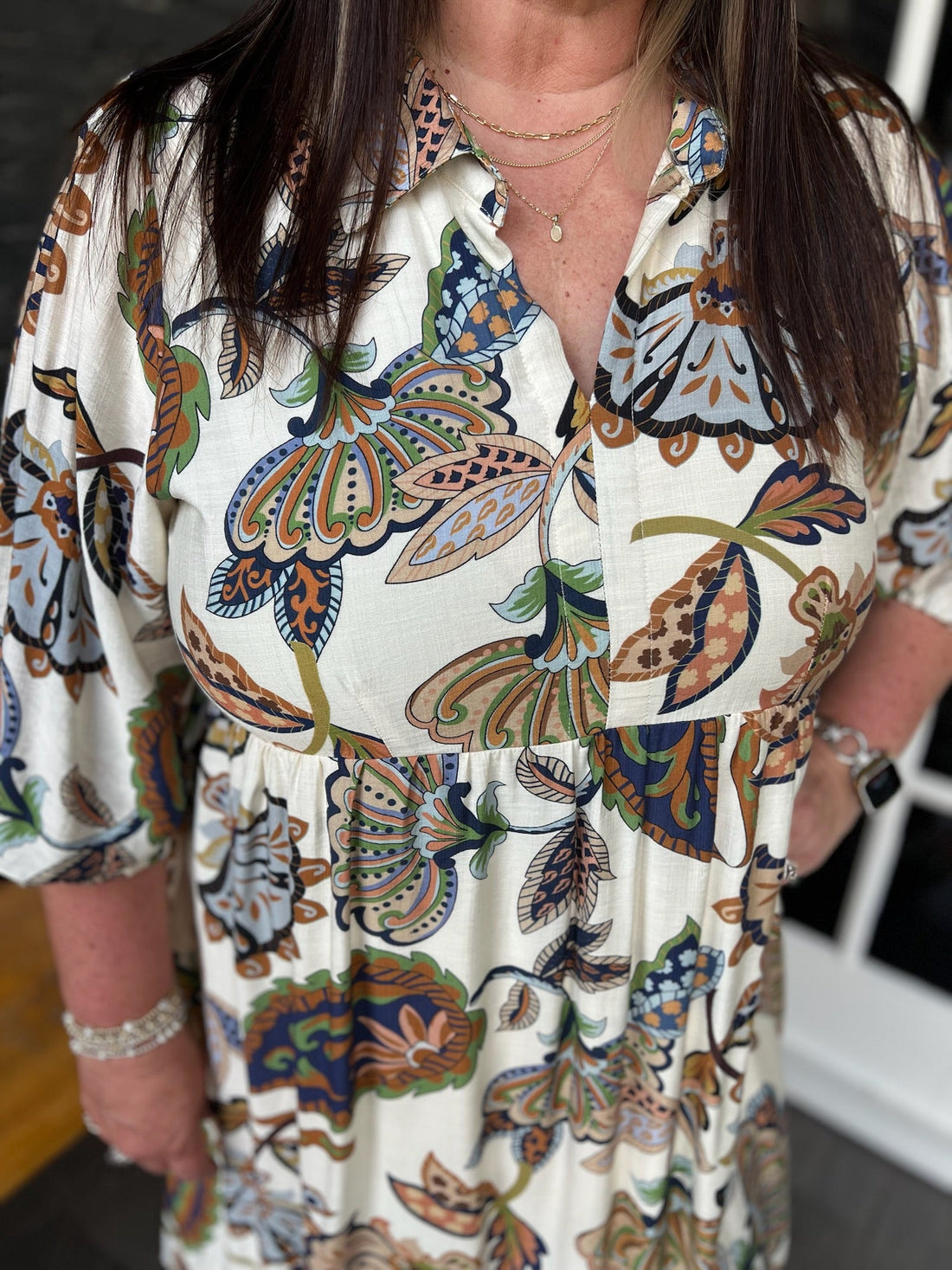 Curvy Cream Boho Paisley Tiered Midi Dress