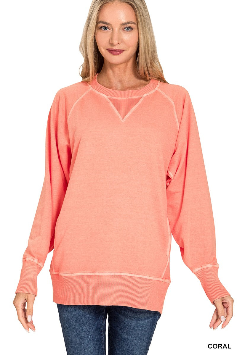 Ribbed Hem Pullover Crewneck