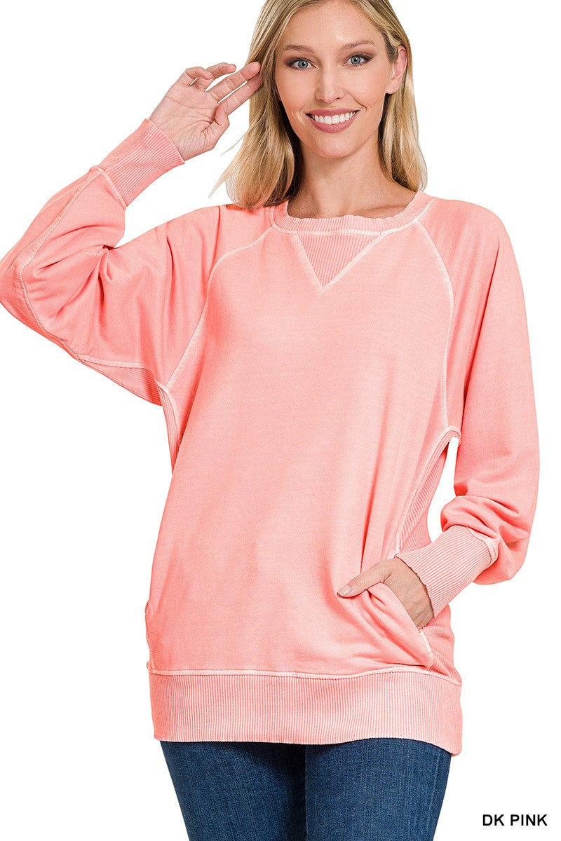 Ribbed Hem Pullover Crewneck