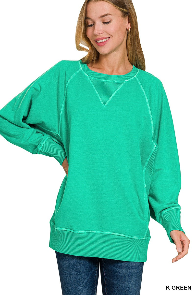 Ribbed Hem Pullover Crewneck