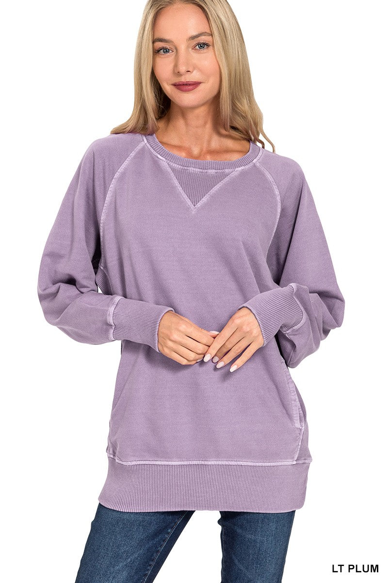 Ribbed Hem Pullover Crewneck