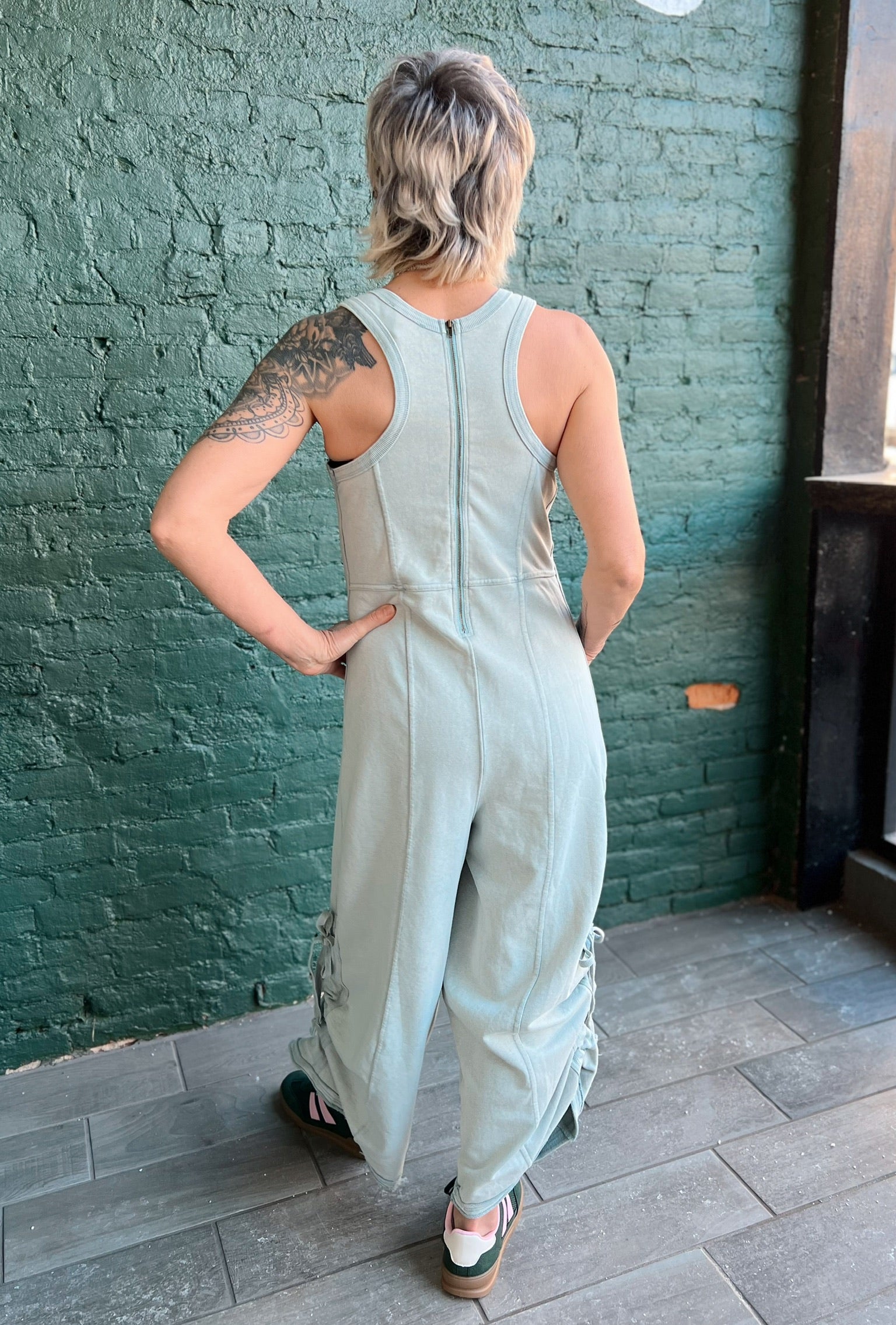 Blue Mineral Wash Cinched Leg Jumpsuit