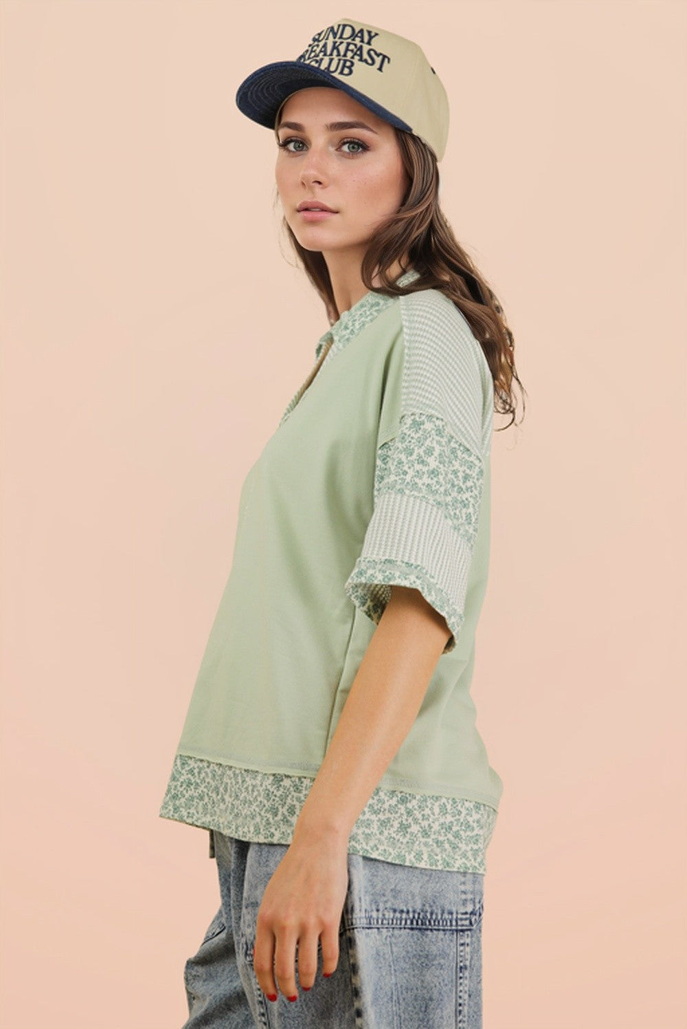 Curvy Floral Half Button Down Collared Top