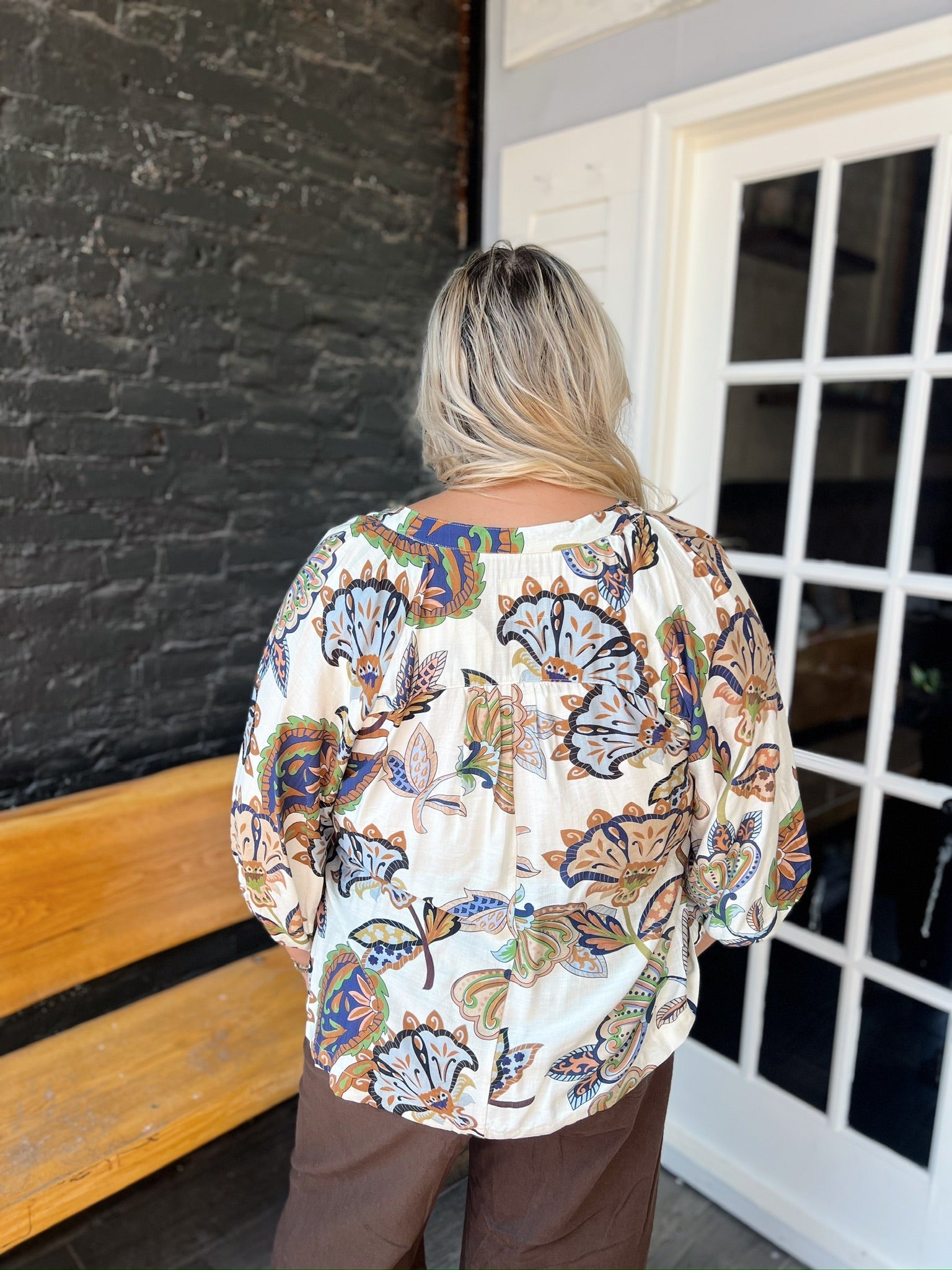 Curvy Boho Paisley Puff Sleeve Blouse
