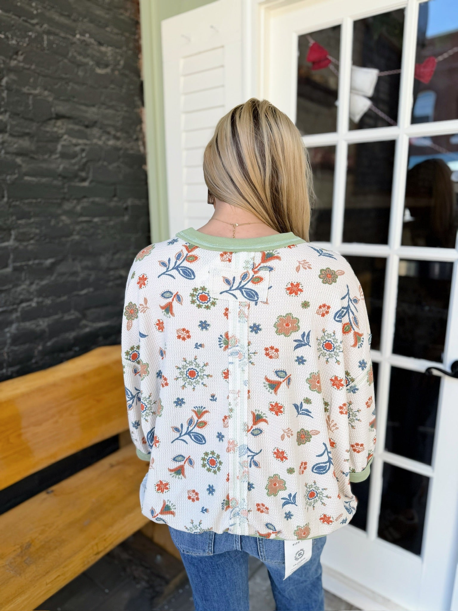 Sage Floral Waffle Knit Short Sleeve Top