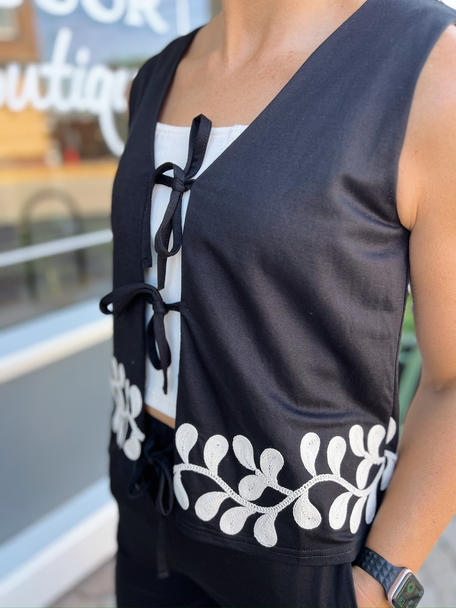 Black Tie Vest With Embroidery