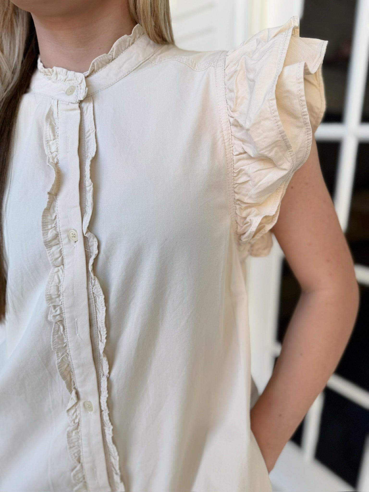 Ivory Button Down Ruffle Detail Dress