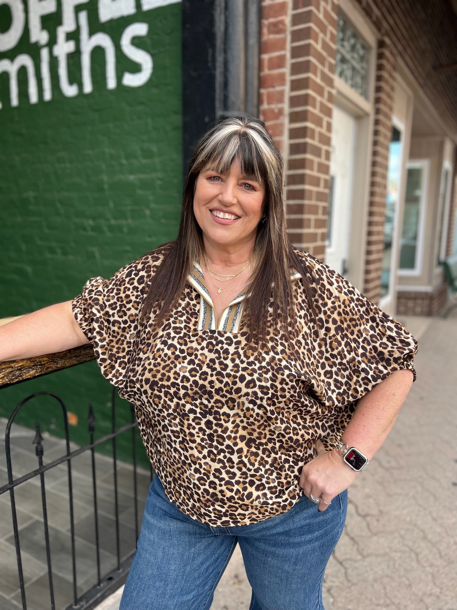 Curvy Leopard Print High Neck Elastic Sleeve Dolman Top