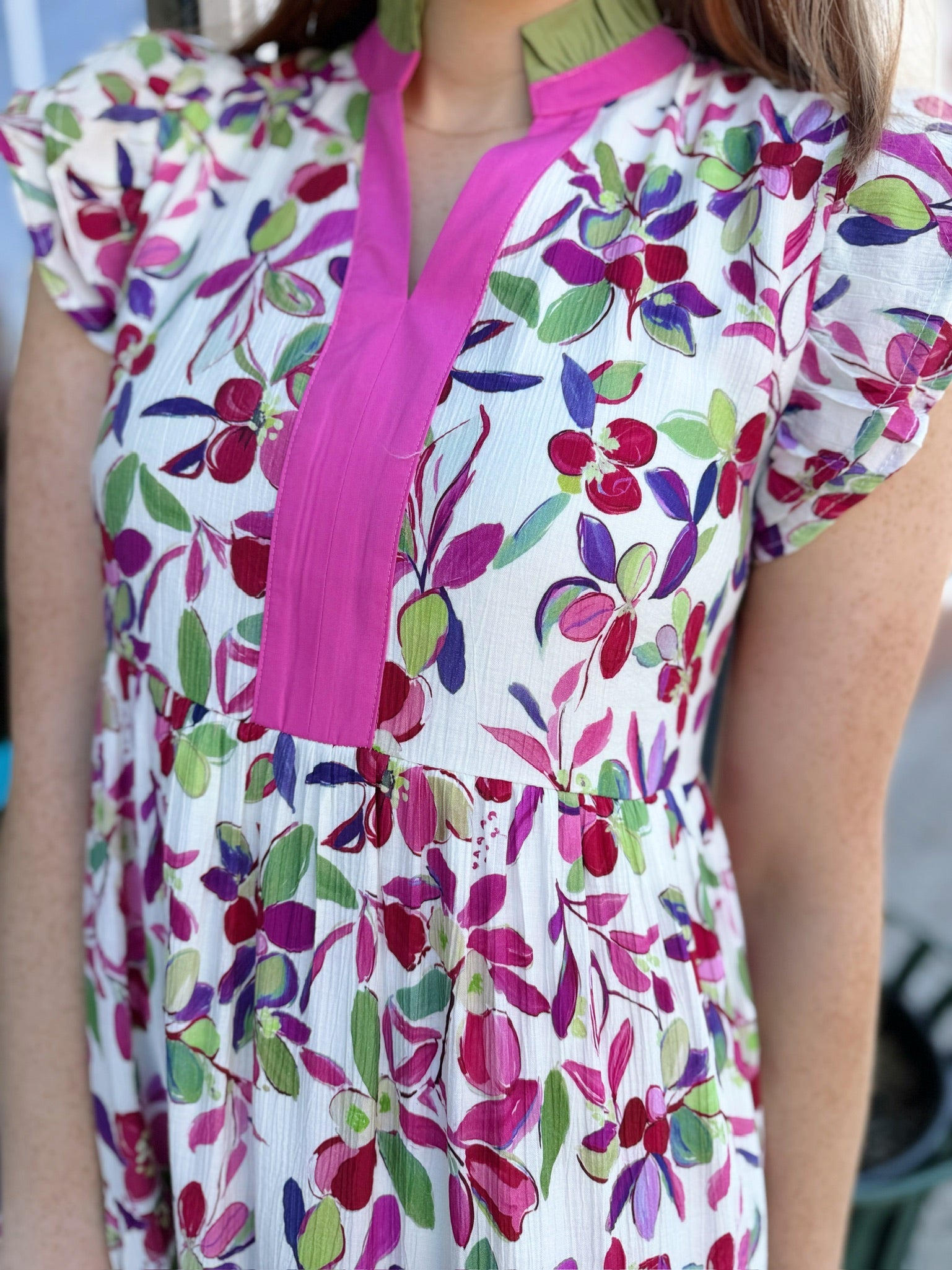 Pink Ruffled Cap Sleeve Floral Dress