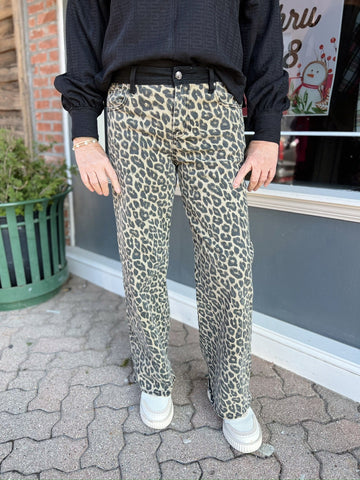 Tanner's High Rise Leopard Wide Leg Jeans