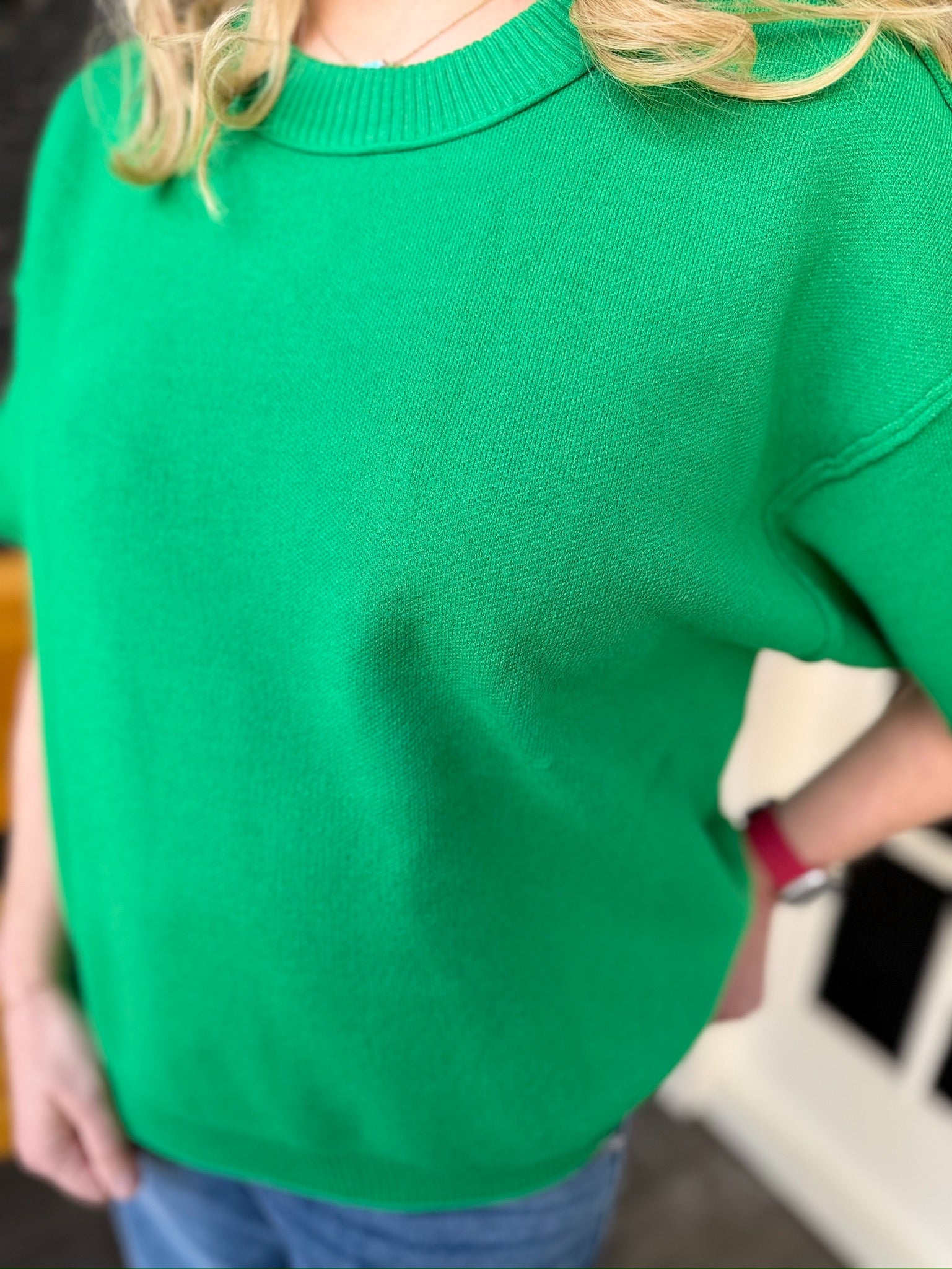 Raw Edge Oversized Short Sleeve Sweater