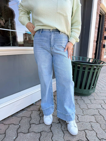 April's Light Wash High Rise Wide Leg Crop Jeans