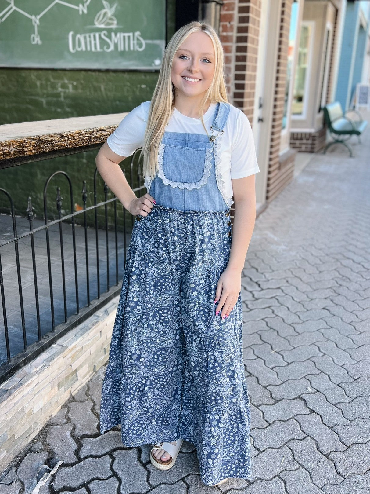 Denim Paisley Print Jumpsuit