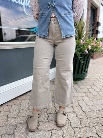 Newlin's Taupe TC Mid Rise Crop Wide Leg Jeans