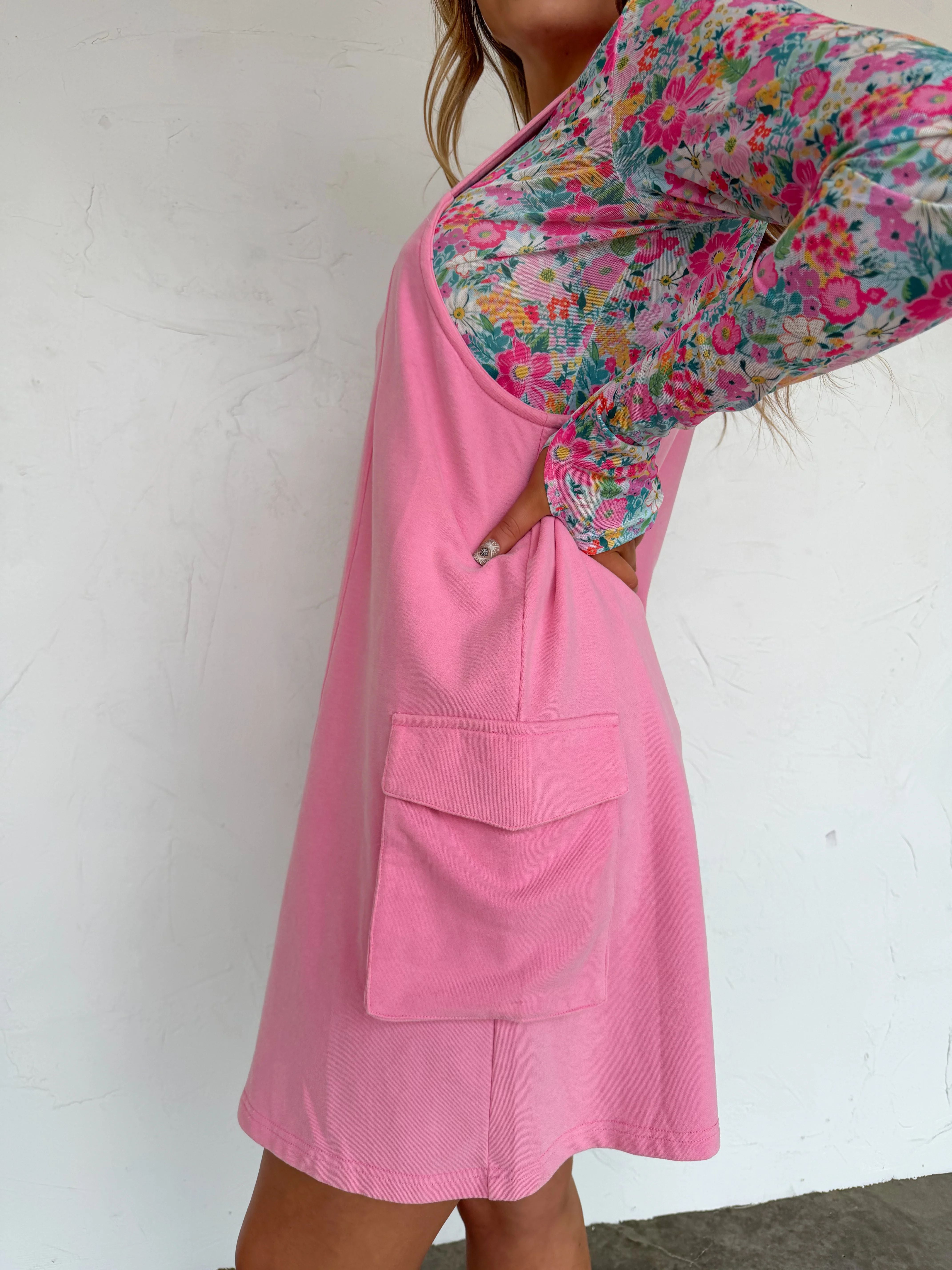 Pink Overall Pocket Dress
