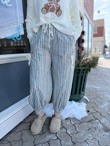 Washed Striped Drawstring Joggers