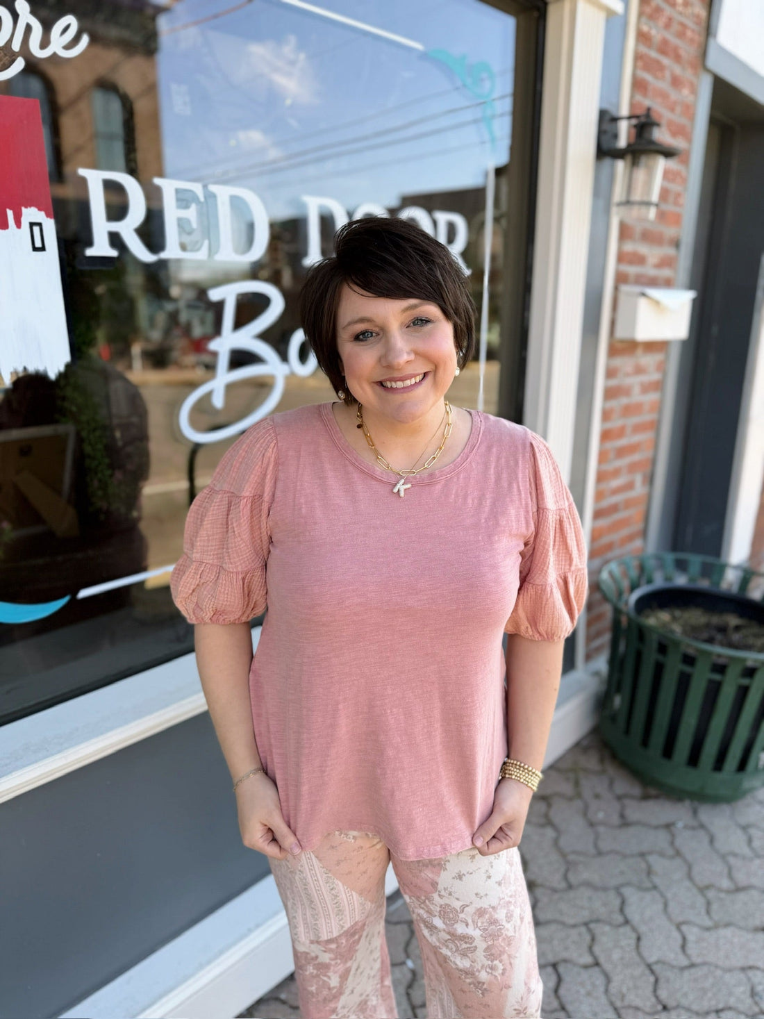 Blush Puff Gauze Sleeve Top