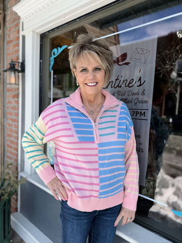 Curvy Stripe Colorblock Half Zip Sweater