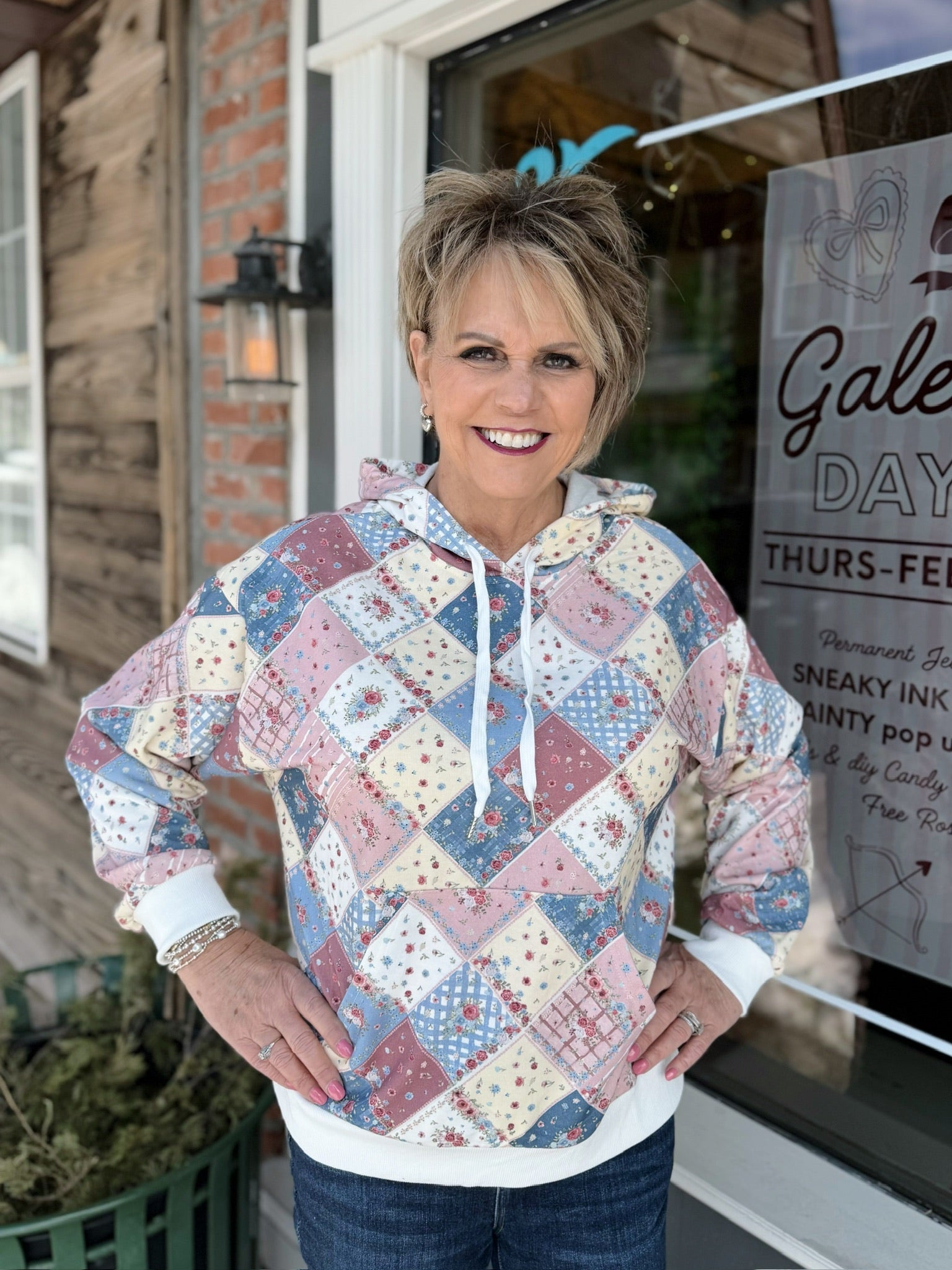 Blue and Pink Floral Patchwork Hoodie