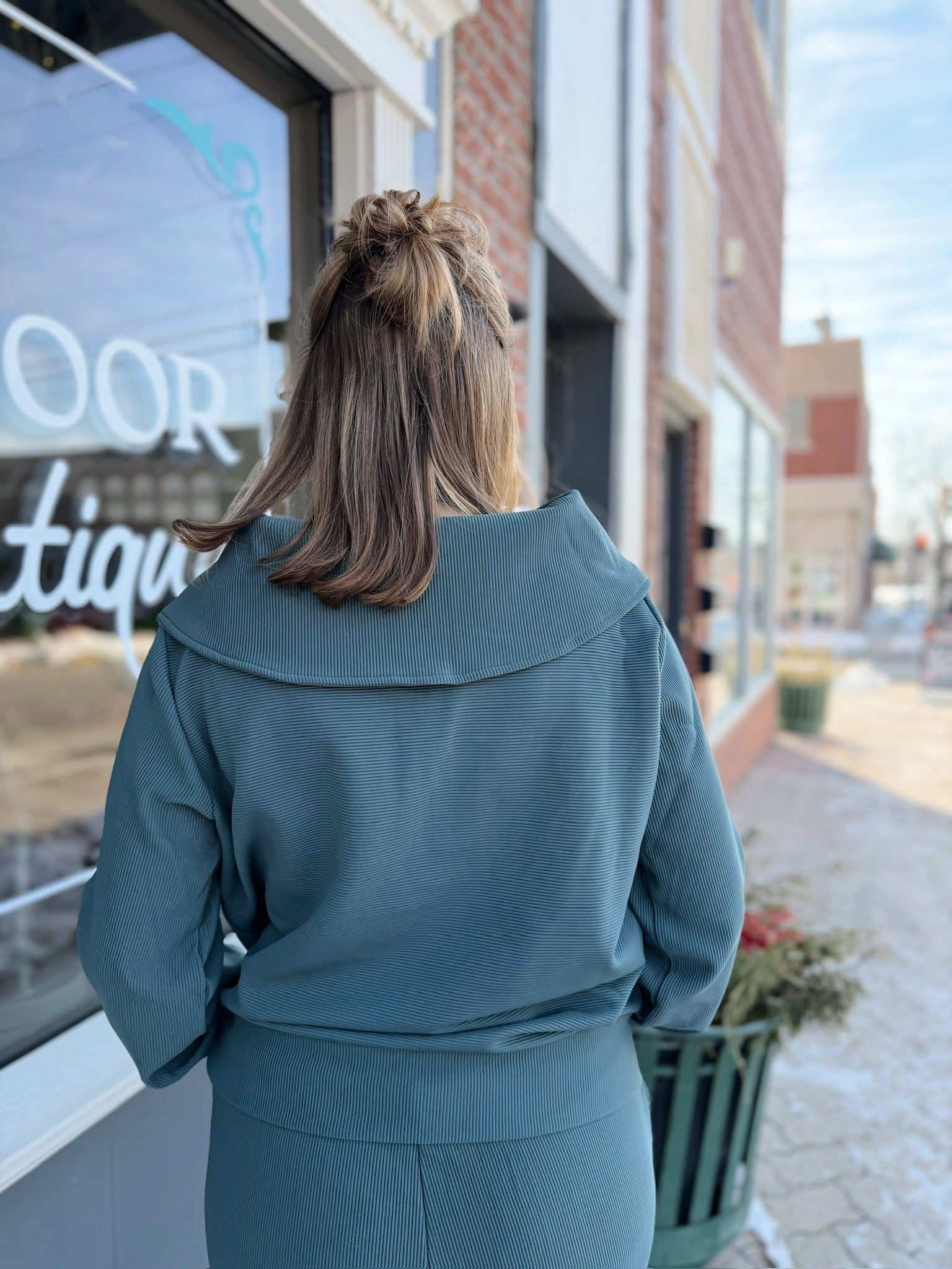 Ribbed Half Zip Pullover and Pant Set