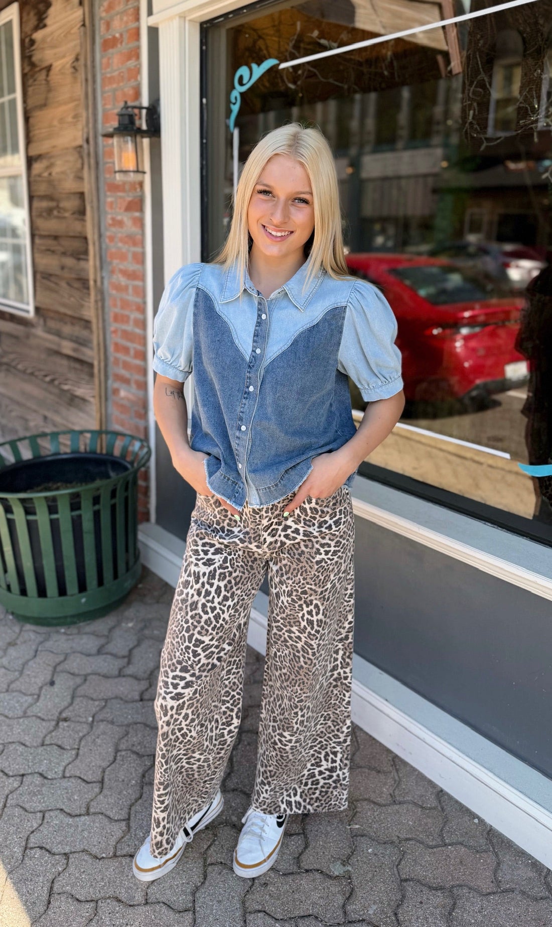 Leopard Print Stretch Twill Pants