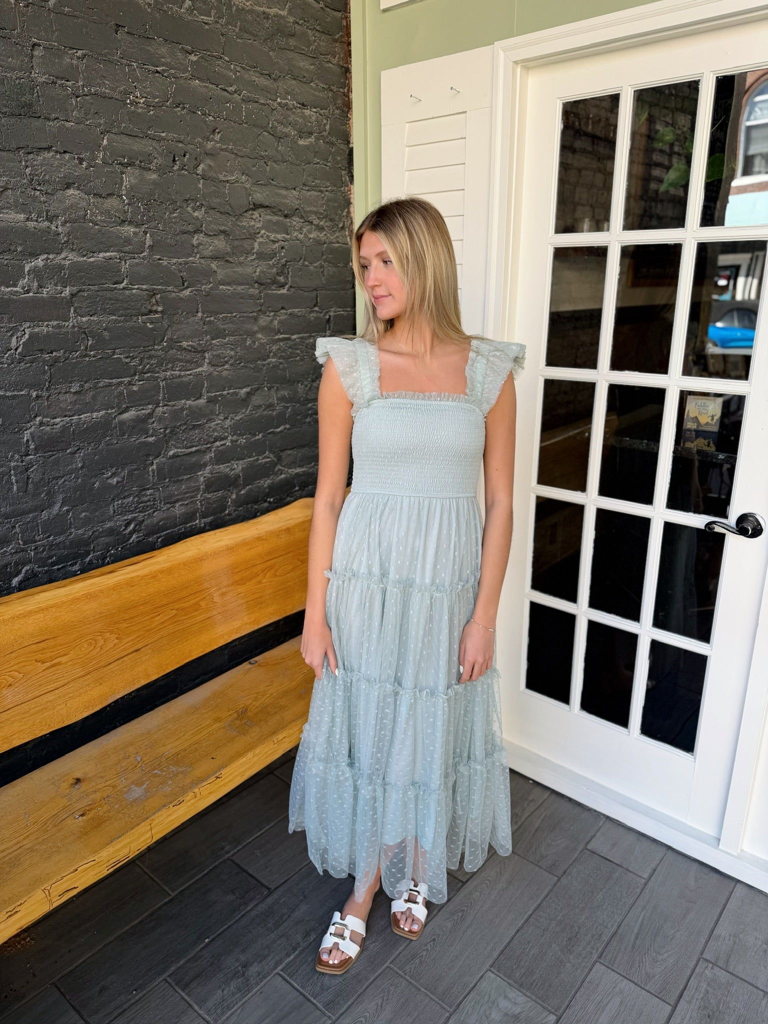 Polka Dot Print Tulle Tiered Midi Dress