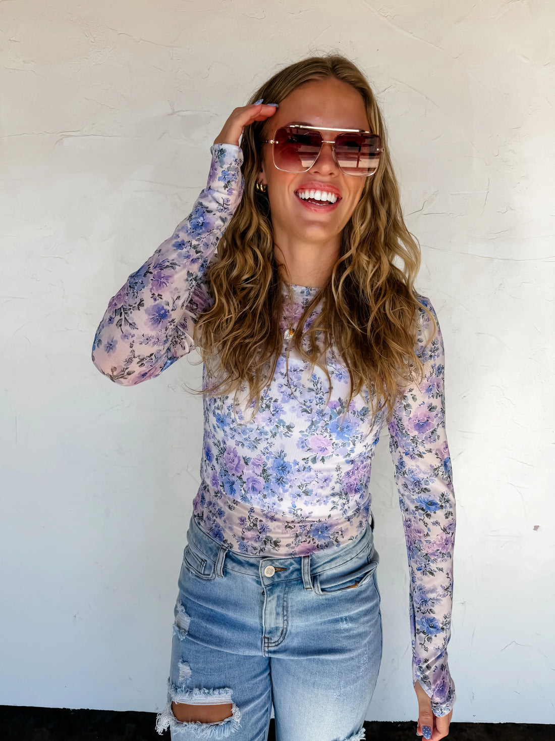 Lavender Floral Mesh Top