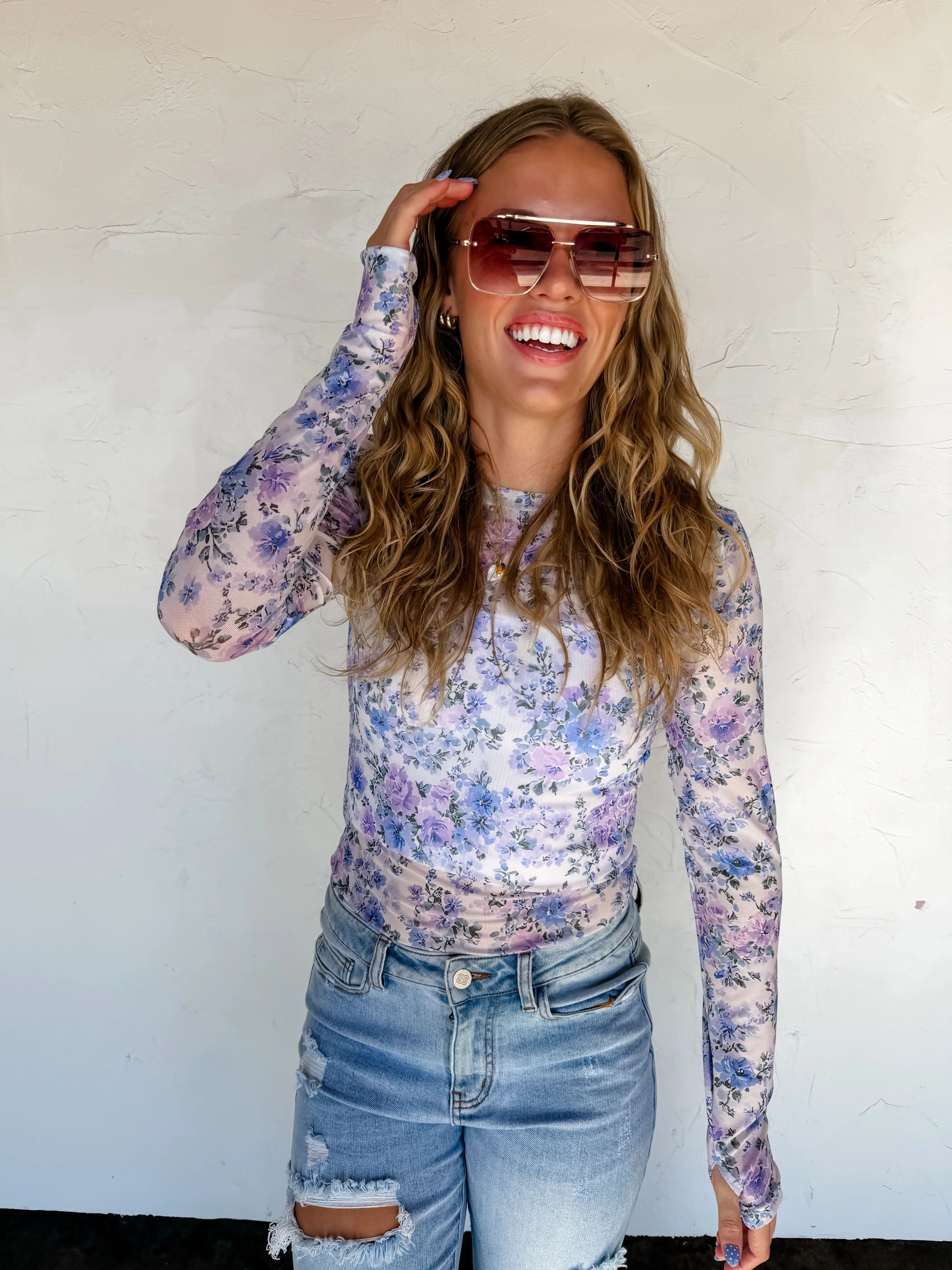 Lavender Floral Mesh Top