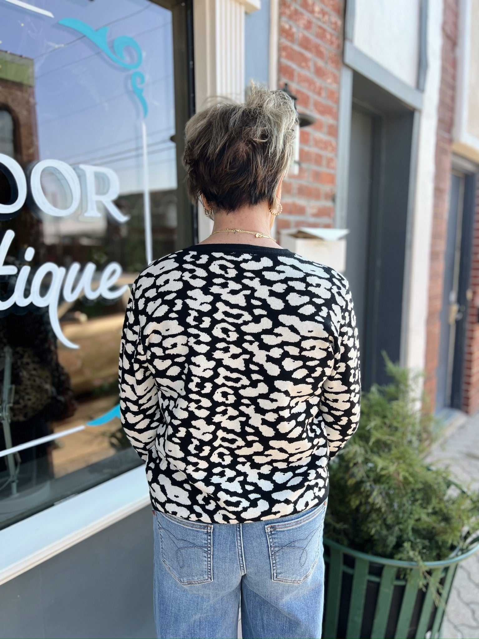 Black Leopard Cardigan With Gold Buttons and Pockets
