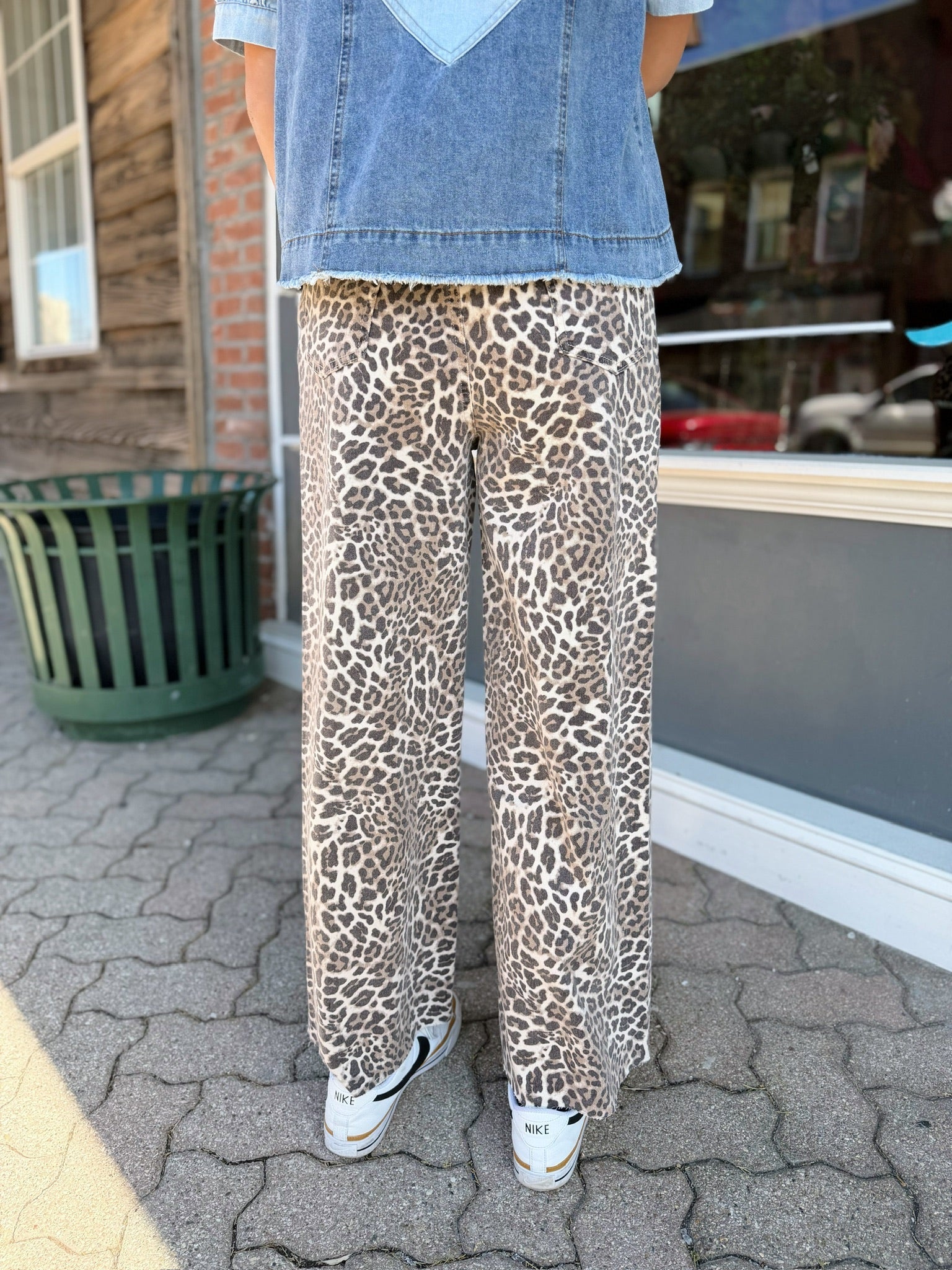 Leopard Print Stretch Twill Pants