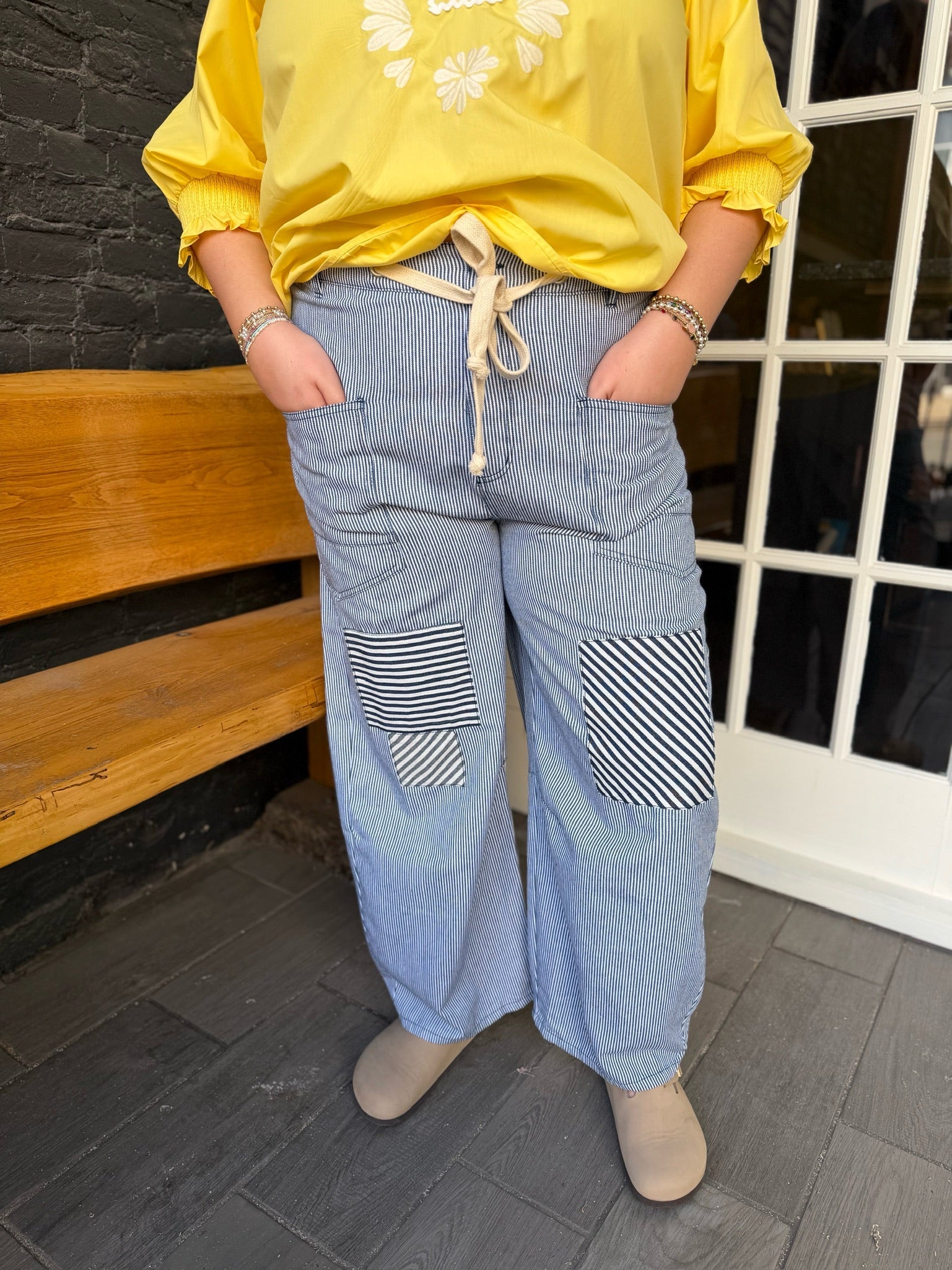 Curvy Washed Denim Relaxed Drawstring Pants