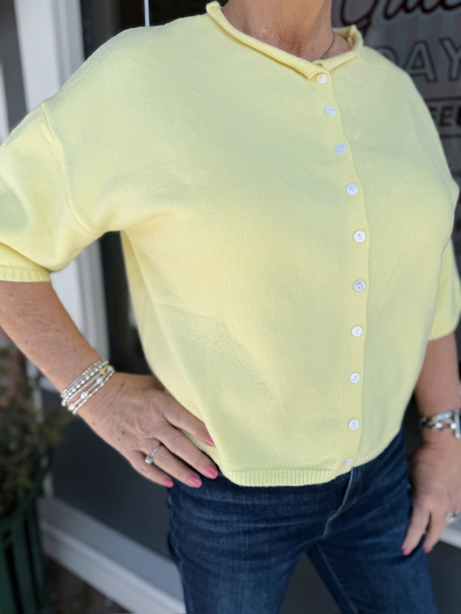 Button Down Half Sleeve Cardigan