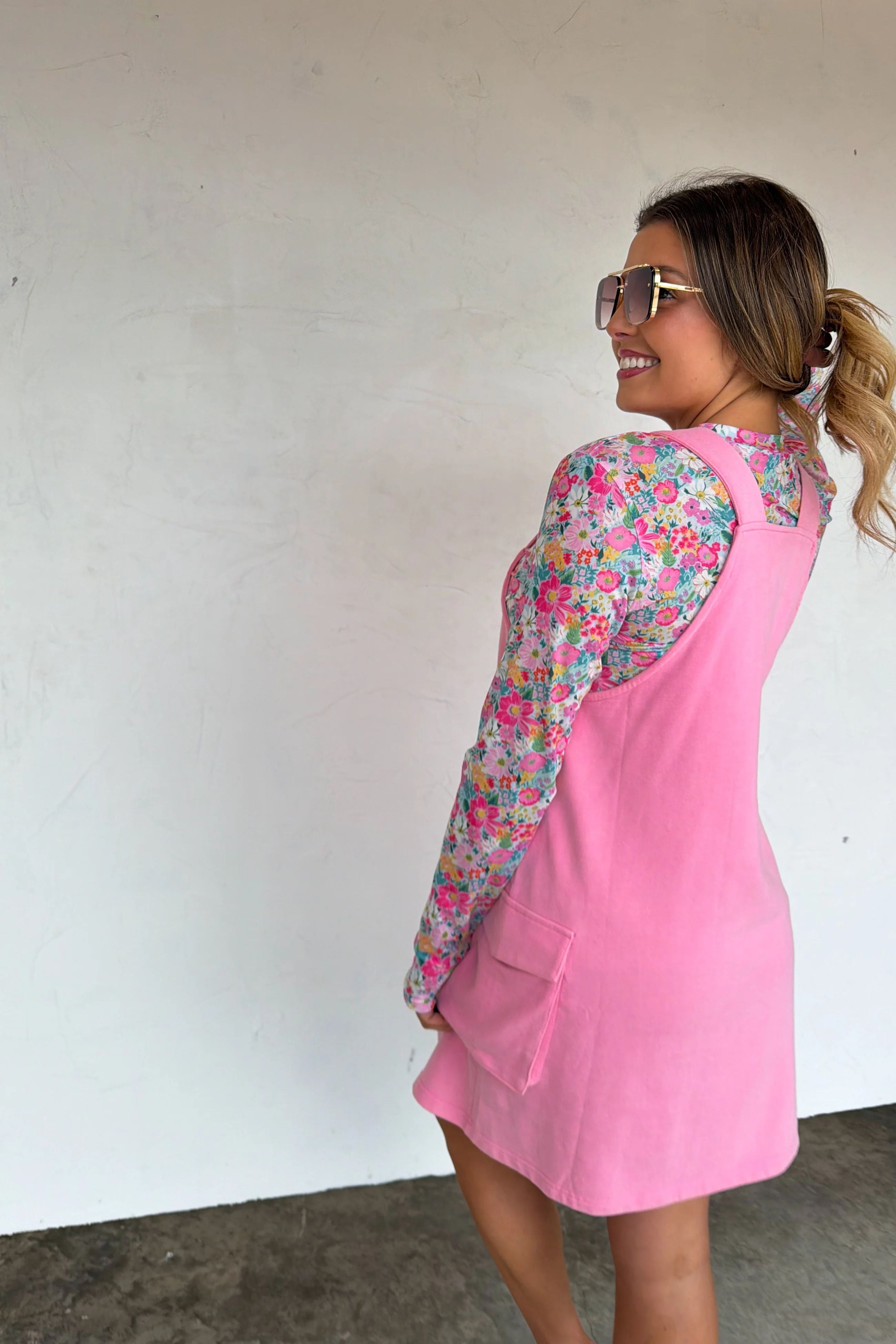 Pink Overall Pocket Dress
