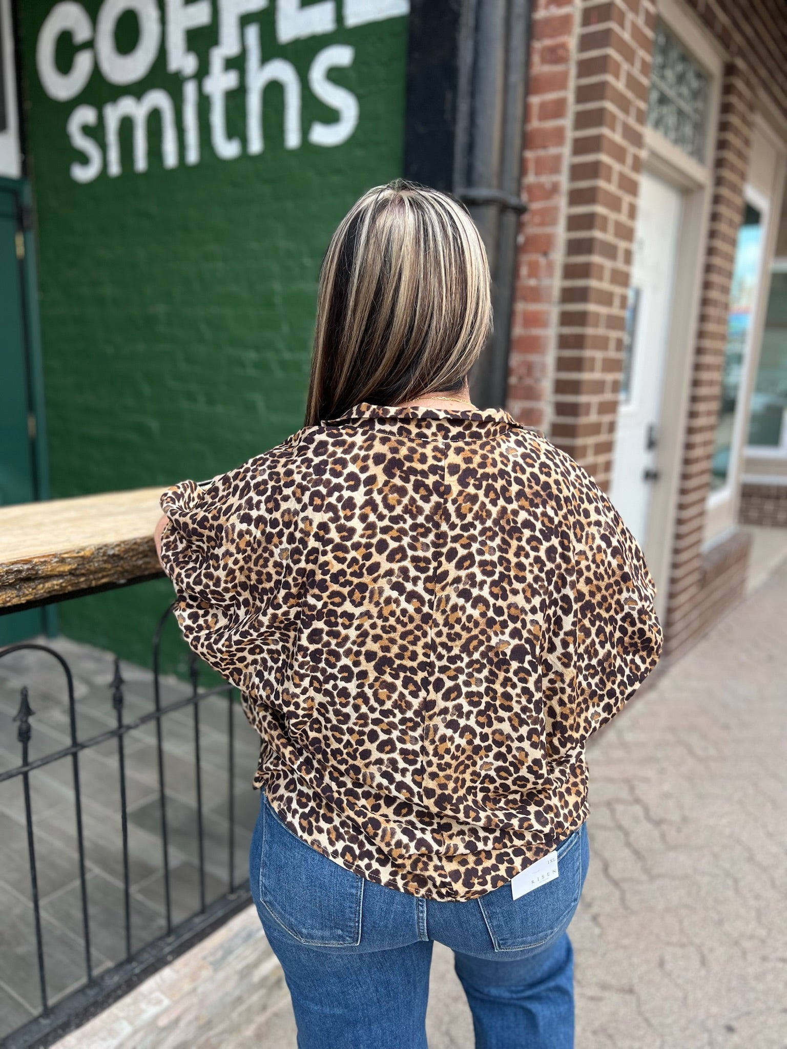 Curvy Leopard Print High Neck Elastic Sleeve Dolman Top