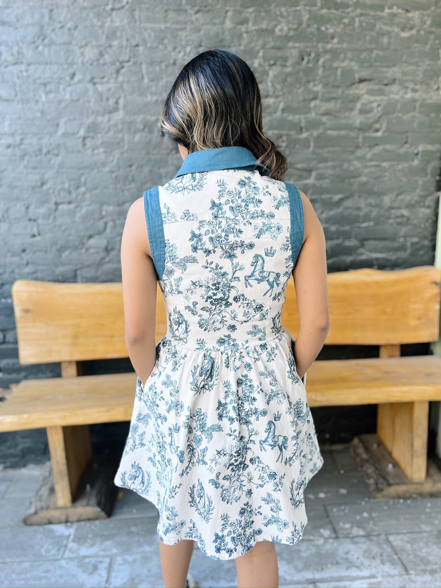 Navy Toile Button Down Dress