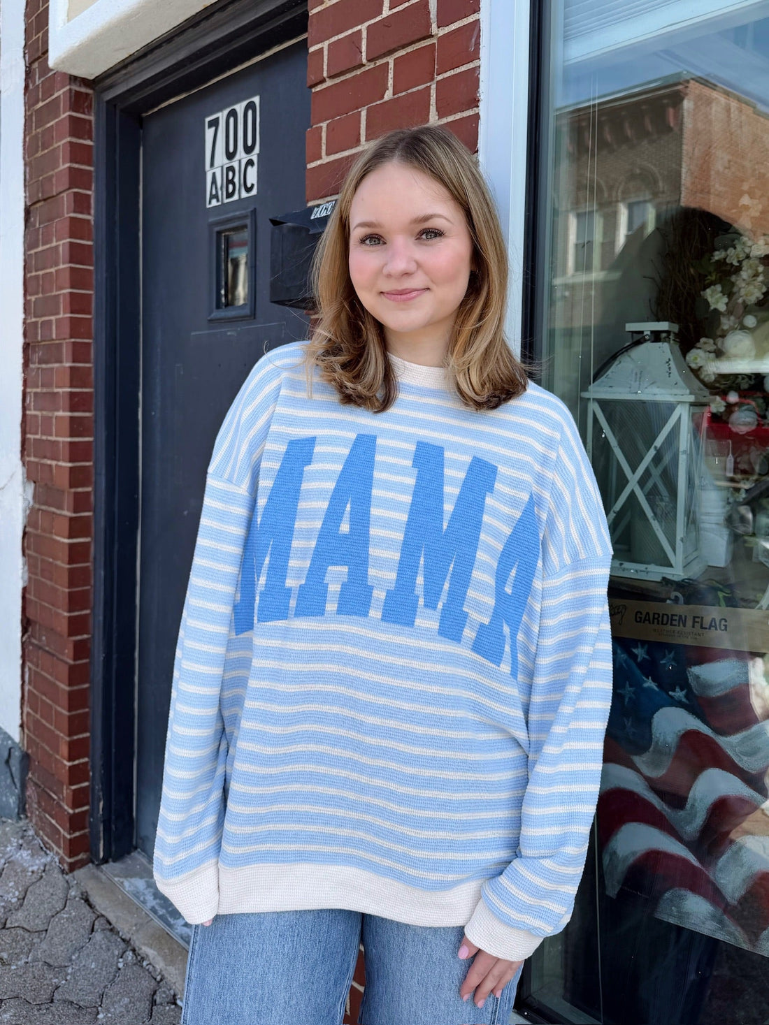 MAMA Soft Knit Stripe Long Sleeve Top