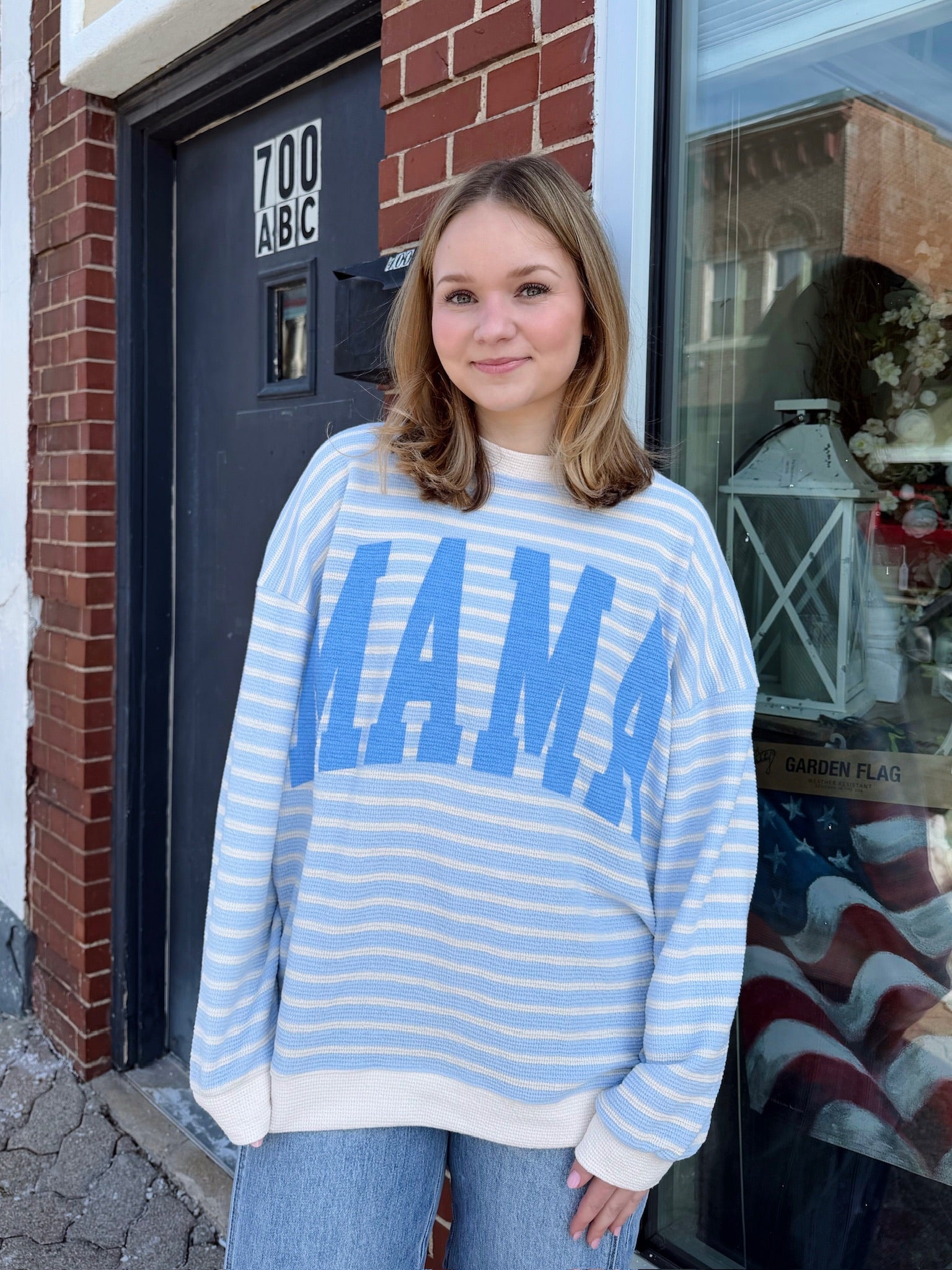 MAMA Soft Knit Stripe Long Sleeve Top