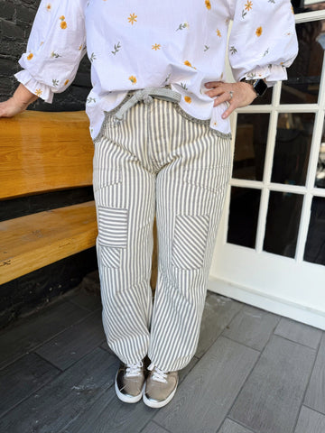 Gray Striped Rope String Waisted Pants