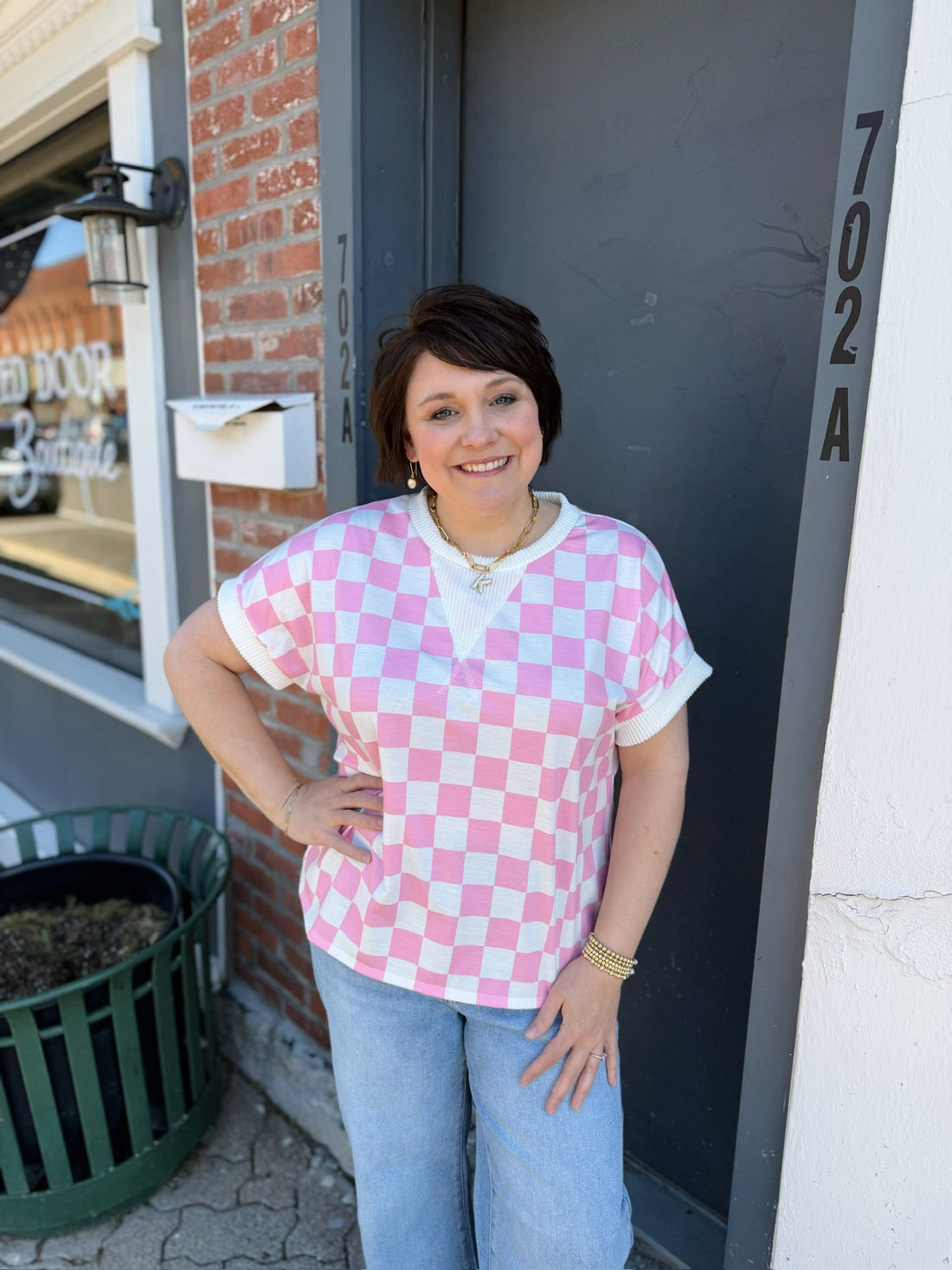 Checkered Short Sleeve Top