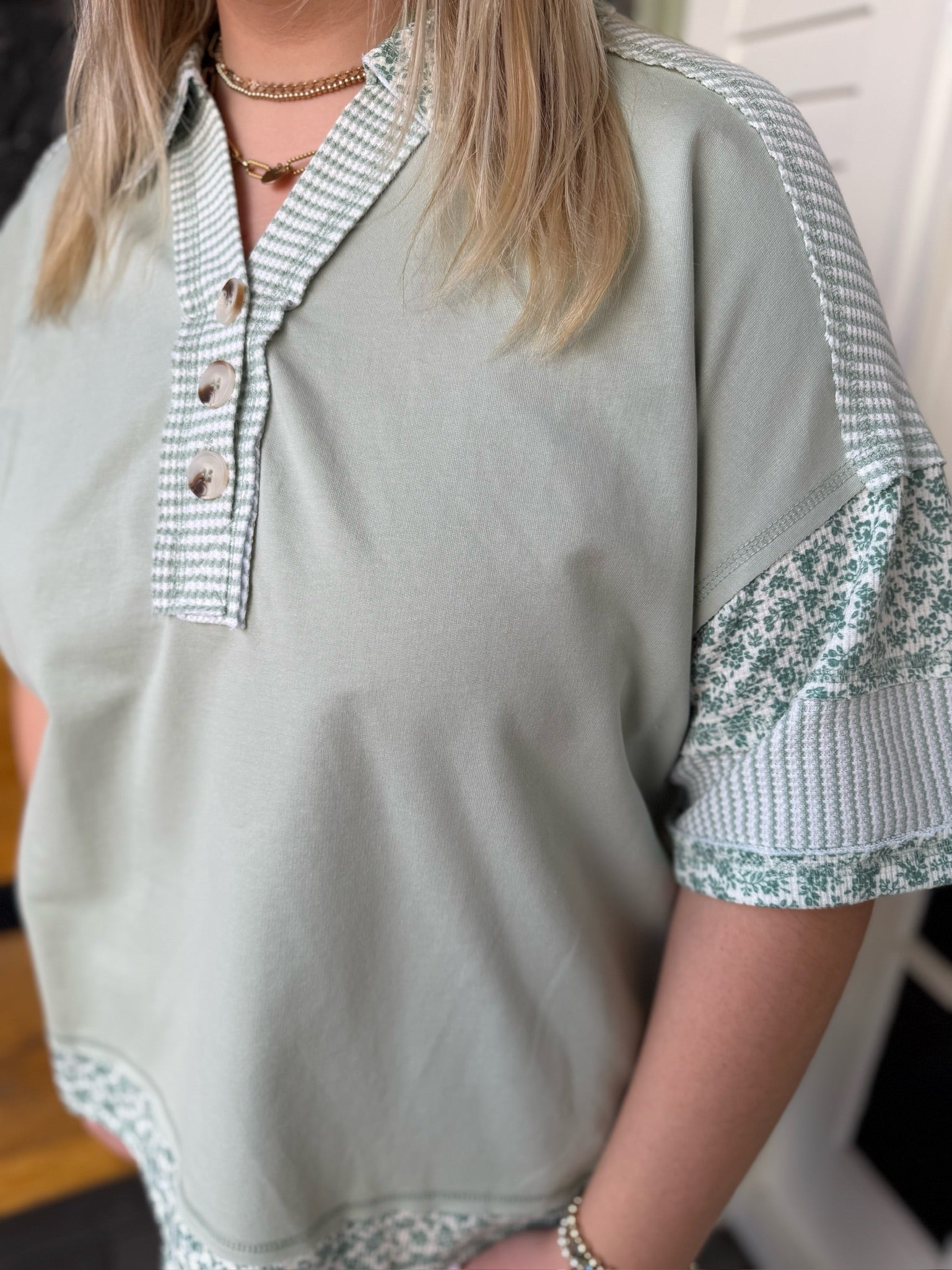 Curvy Floral Half Button Down Collared Top