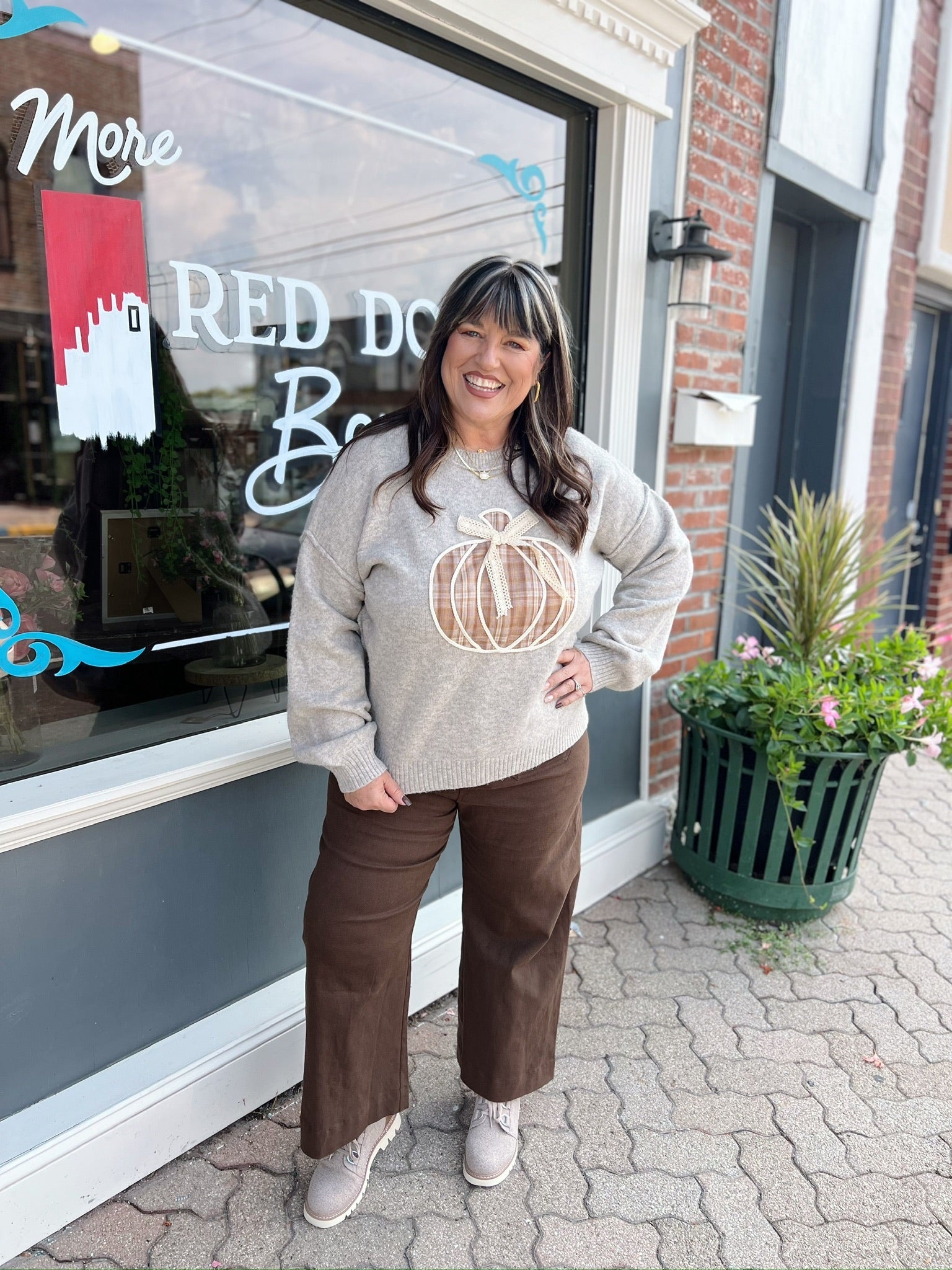 Curvy Brown Wide Leg Pants With Front Pockets