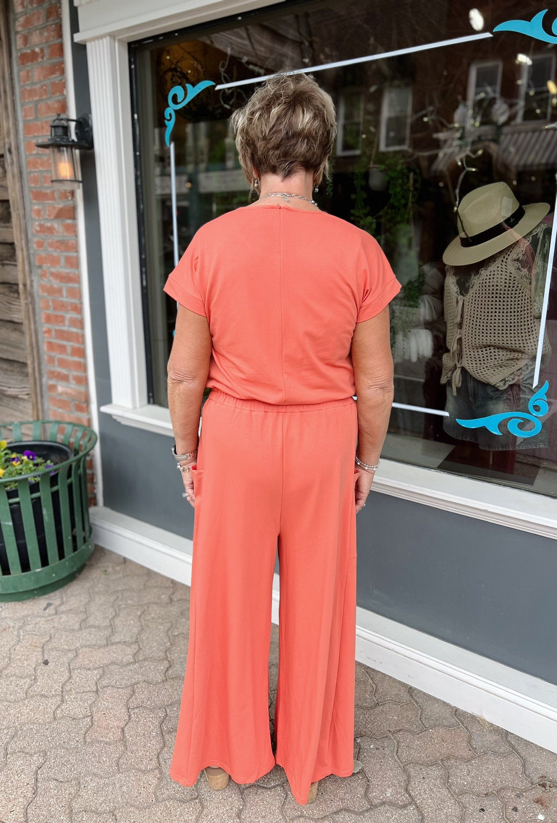 Apricot Short Kimono Sleeve Jumpsuit with Pockets