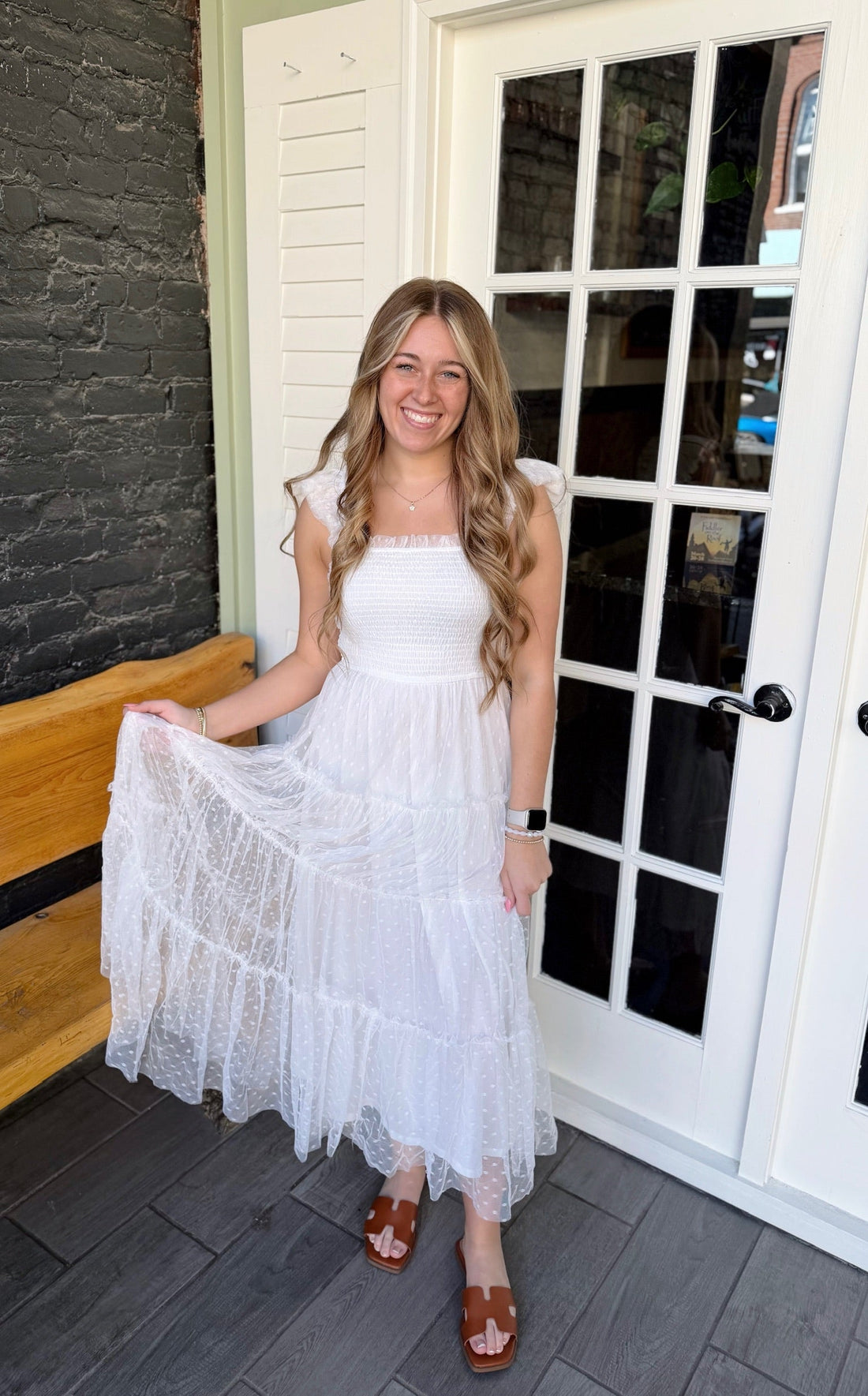 Polka Dot Print Tulle Tiered Midi Dress