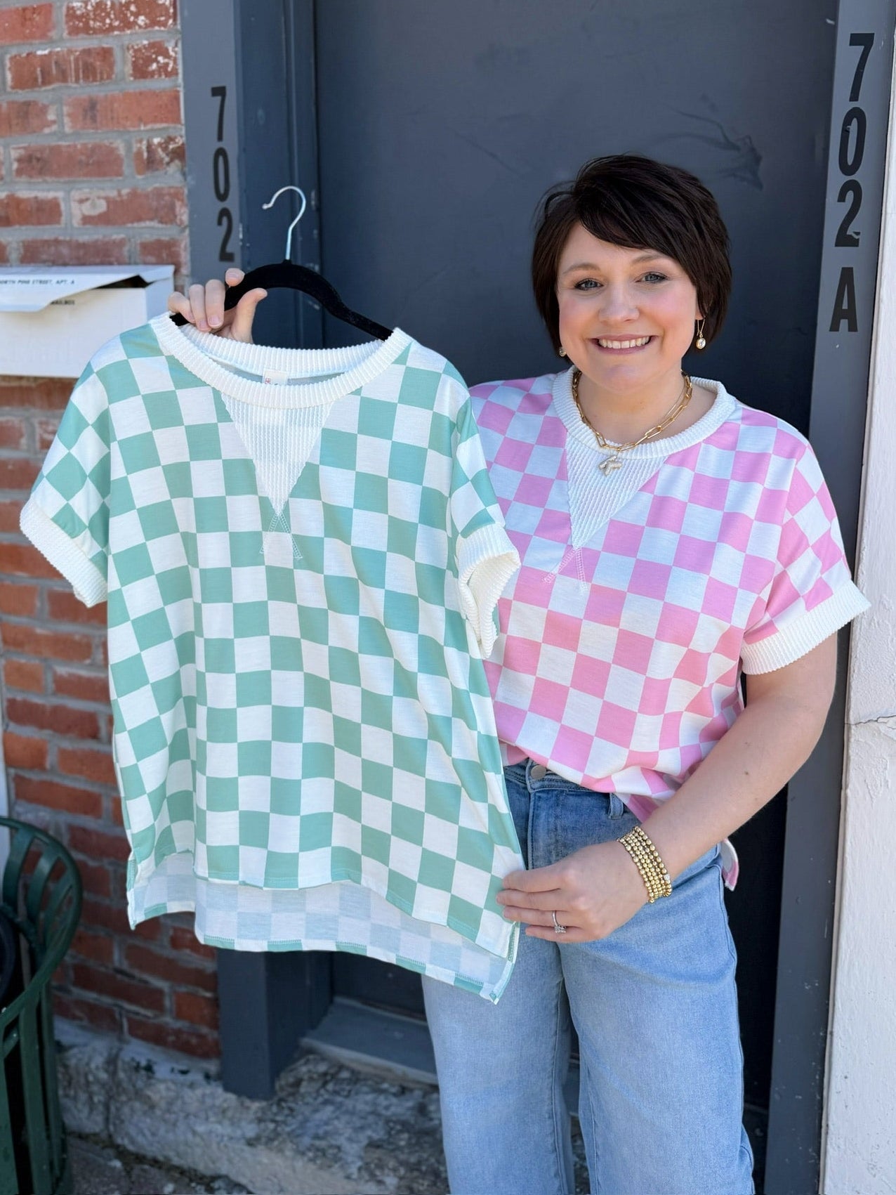 Checkered Short Sleeve Top