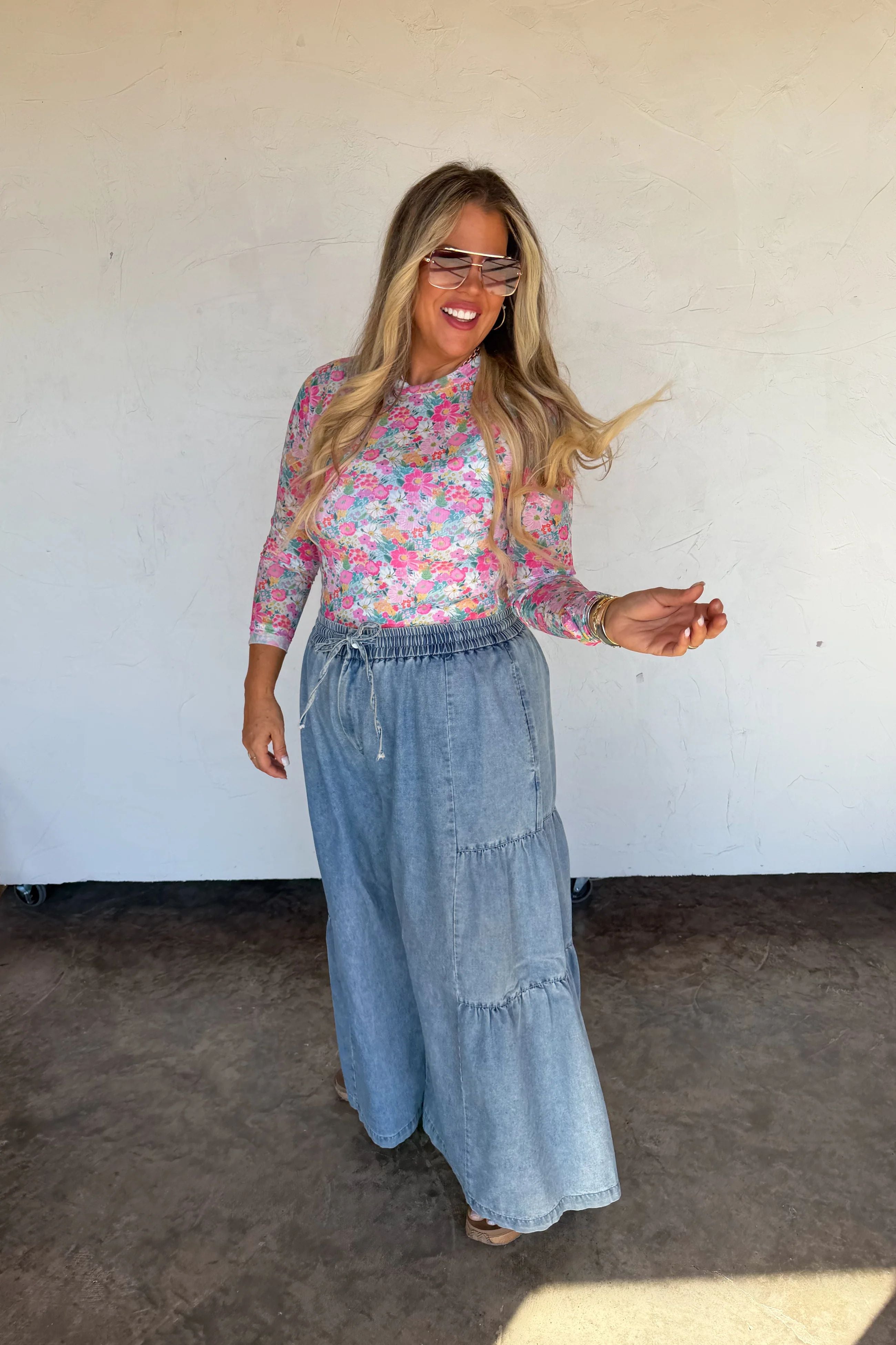 Pink Floral Mesh Top